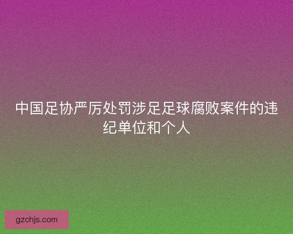 中国足协严厉处罚涉足足球腐败案件的违纪单位和个人